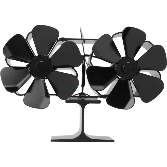 Ventilateur de cheminée à double tête 6 pales Puissance thermique Noir Ventilateur de poêle Résistant aux hautes températures black