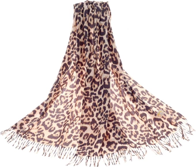 Sjaal - Pashmina - Luipaard print - Leopard - 70 x 200 cm met 10 cm franje