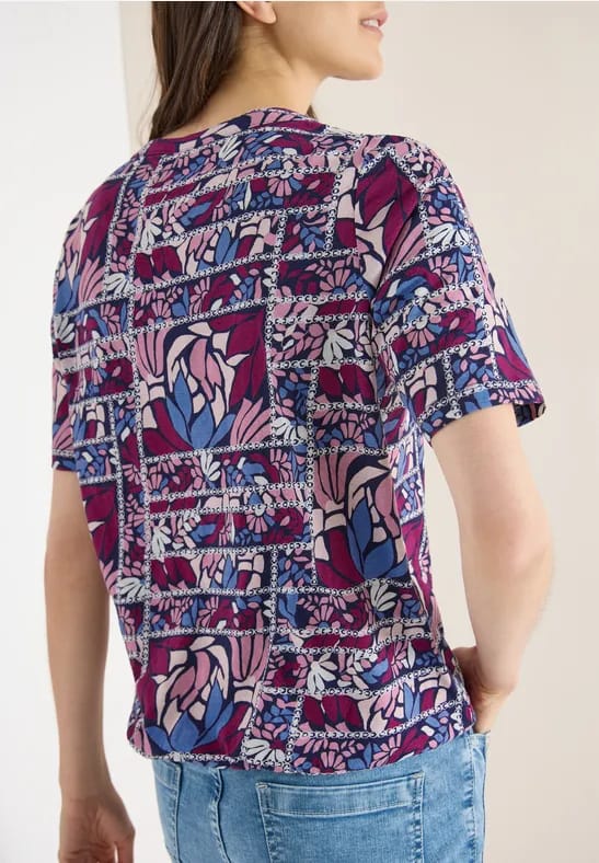 Shirt met korte mouwen, gespleten hals en print