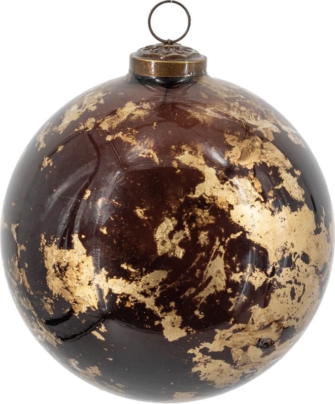 HomeBound by KY | Glazen kerstbal brown marble | 12,5x12,5x12,5cm | kerstbal