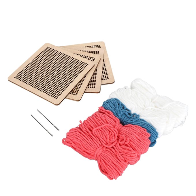 Kit de Point de Croix Débutant 4 Pièces Motif Floral Kit de Démarrage Broderie Rose vert clair