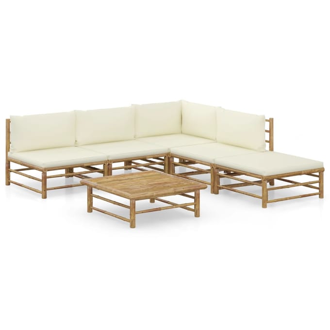 vidaXL - 6-delige - Loungeset - met - crèmewitte - kussens - bamboe