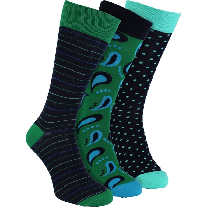 HS by Happy Socks - Heren 3-Pack Leuke Fop Kousen - Streep (Groen)