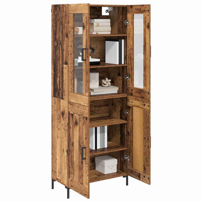 vidaXL - Highboard - 2 - st - Oudhout - 69,5 - x - 34 - x - 180 - cm - Bewerkt - hout