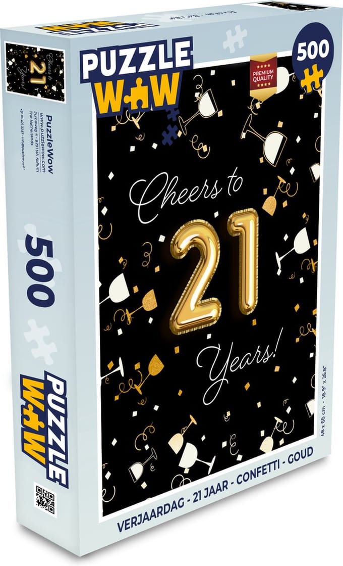 Puzzel Verjaardag - 21 Jaar - Confetti - Goud - Legpuzzel - Puzzel 500 stukjes