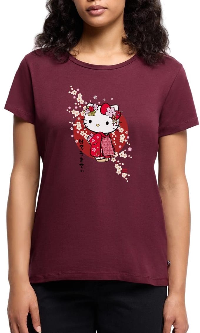 Hello Kitty In Een Rode Kimono En Kersenbloesems Premium T Shirt Dames