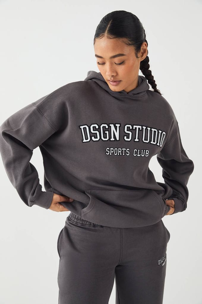 boohoo Dames DSGN Studio Applique Oversized Hoodie | Houtskool | Maat: Medium
