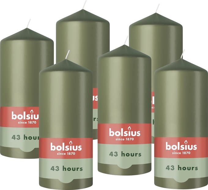Bolsius - Gladde Stompkaarsen - 6 Stuks - Groen - 13 cm - 43 Branduren