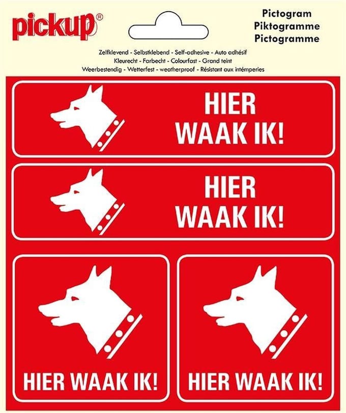 Pickup Pictogram 15x15 cm 4 op 1 - Hier waak ik