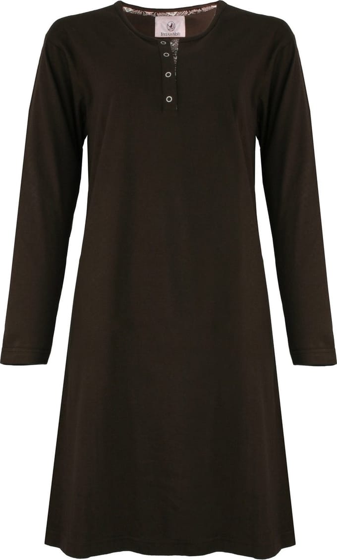 Irresistible Dames Nachthemd - Polo Sluiting - Donker Bruin - Maat L