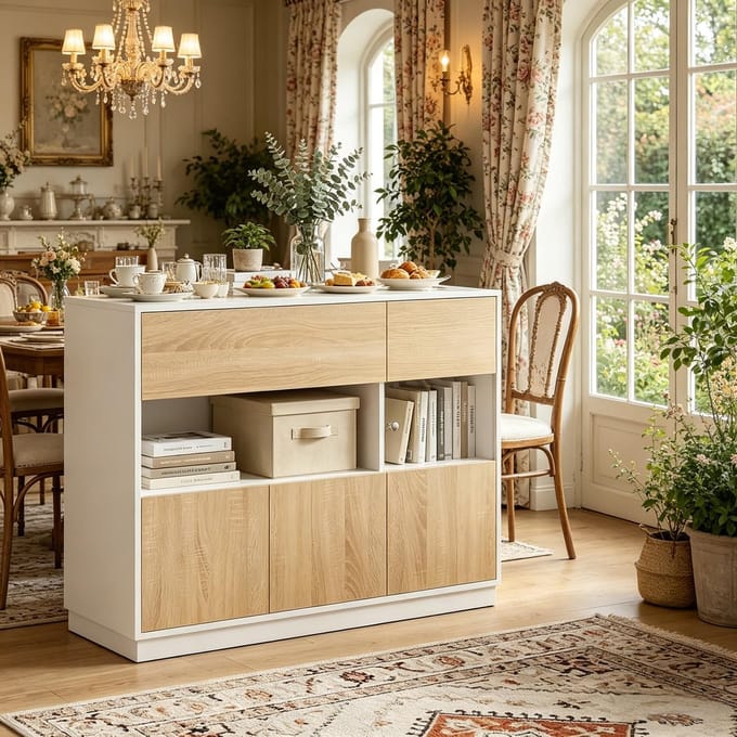 Keukenkast - 160 cm - Ruime Opbergruimte met 5 Lades - Hout - Wit