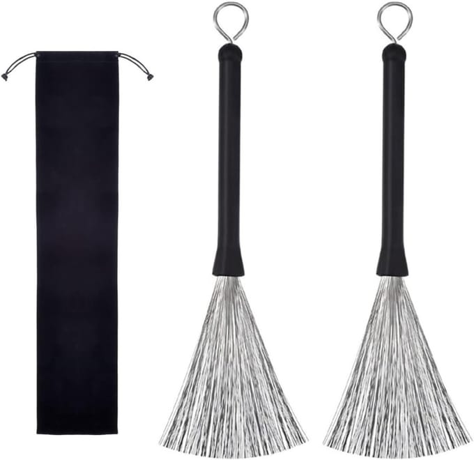 Set van 2 drumstokken met rubberen handvatten en uitschuifbare metalen borstel voor optimale grip en comfort