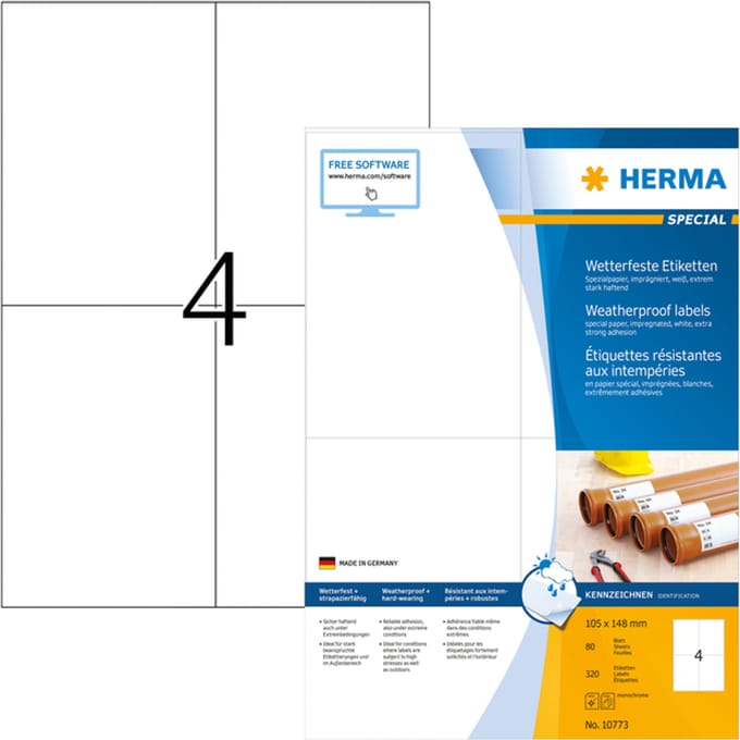 Etiket HERMA 10773 105x148mm weerbestendig wit 320 stuks