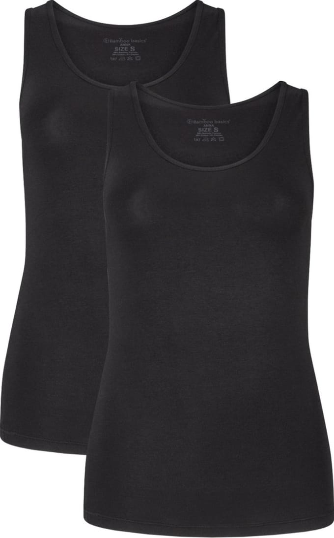Comfortabel & Zijdezacht Bamboo Basics Long Fit Singlets Anna (2-pack) - Zwart - XL