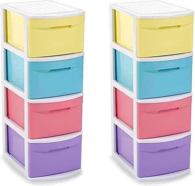 Ladeblok/bureau organizer met 2x lades - multi kleuren - L39 x B28.5 x H78 cm - kunststof