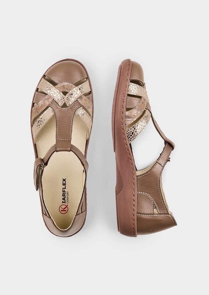 Leren sandalen in vlechtlook - steengrijs / metallic - Gr. 40 van Goldner Fashion