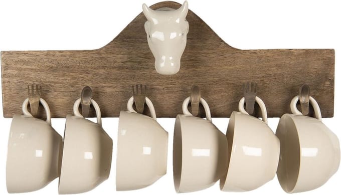 Clayre & Eef Mokkenrek Set van 6 48x9x17 cm Bruin Hout Koe