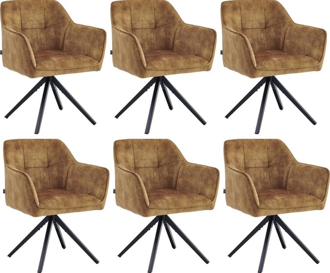 Colenis® - Pearl Eetkamerstoel - Set Van 6 - Okergeel - Adoré Velvet - Industrieel
