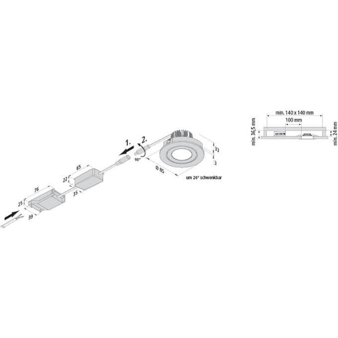 Hera Inbouwspot Eco SR 68 wit 2.700 K Ø 8,5 cm aluminium