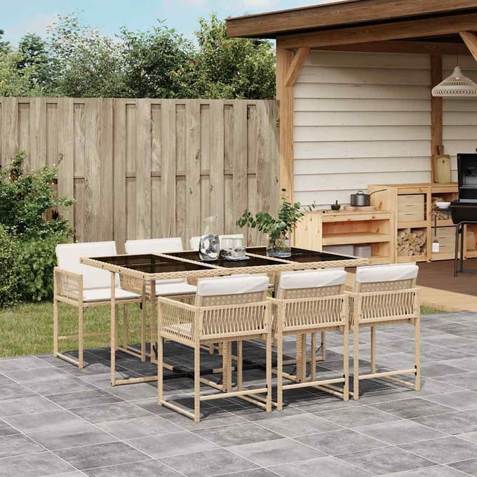 vidaXL - 7-delige - Tuinset - met - kussens - poly - rattan - beige