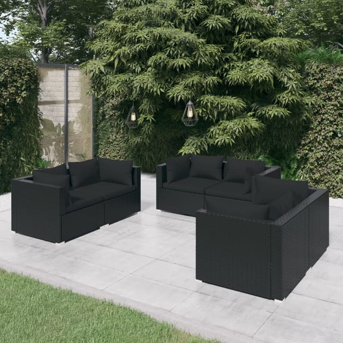 vidaXL - 6-delige - Loungeset - met - kussens - poly - rattan - zwart