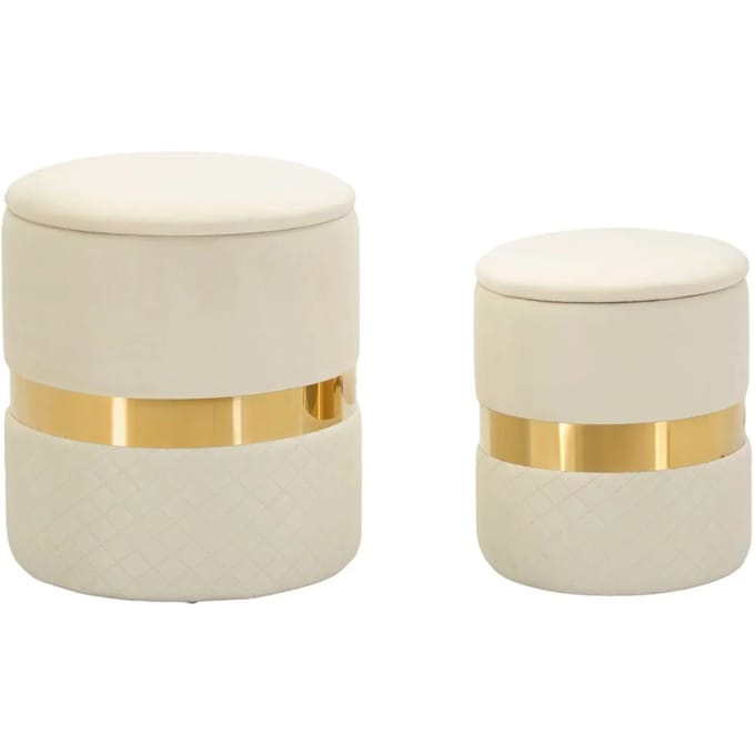 Opbergkruk Puff With Storage Sheffild Cream Set 2 Pcs Ø 37×42 cm