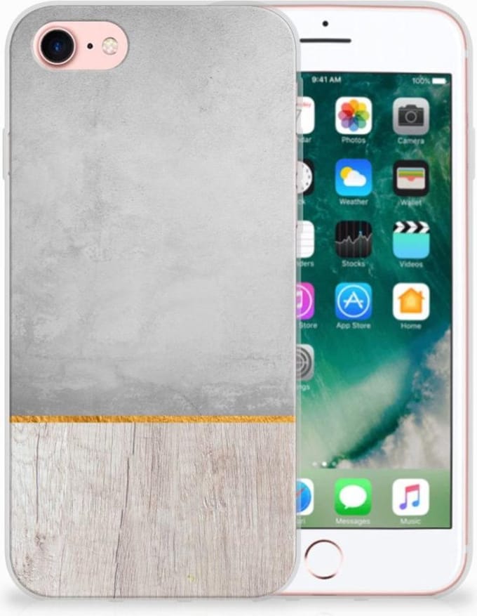 iPhone SE 2022 | SE 2020 | 8 | 7 Bumper Hoesje Wood Concrete