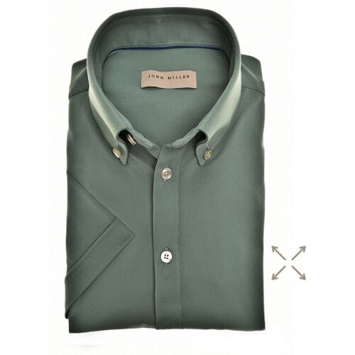 John Miller Overhemd Slim-Fit Hyperstretch Short Sleeve Midden Groen / male
