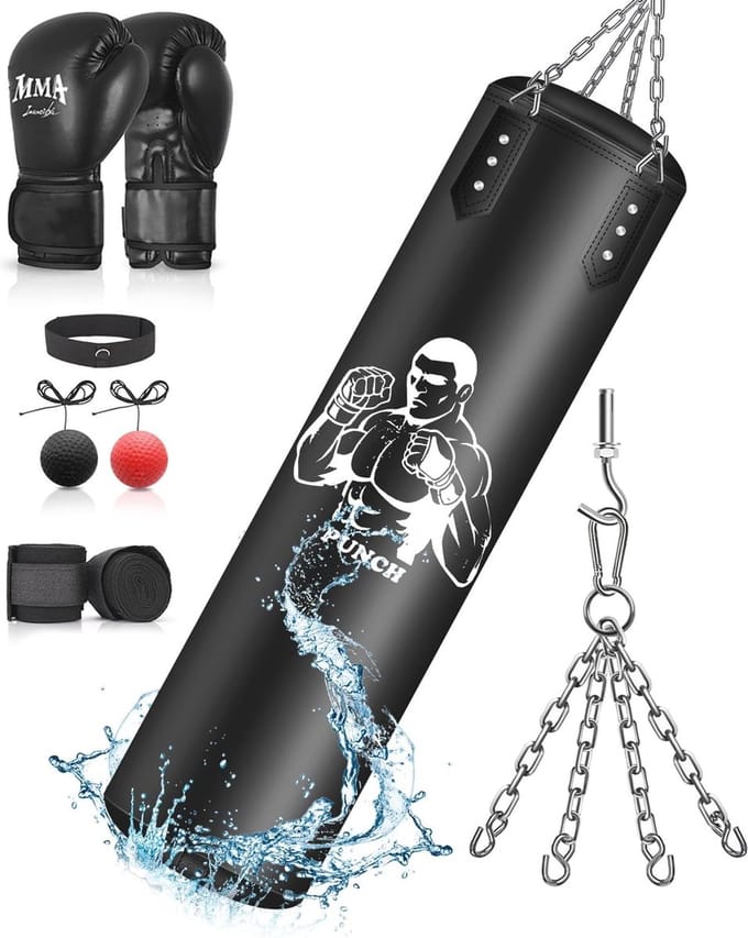 Bokszak opknoping set met accessoires voor kickboksen, MMA en fitness - Microfiber lederen zware tas