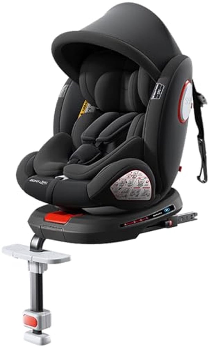 Reenborn Car seat, 360° rotatable, reclining car seat with adjustable headrest (black upgrade version)