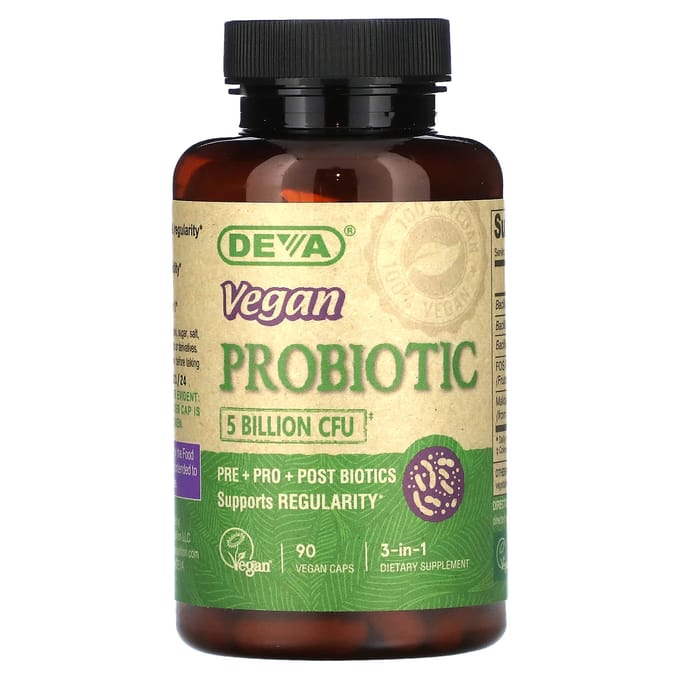 Deva, probiotique végétalien 3 en 1, 5 milliards d'UFC, 90 capsules végétales