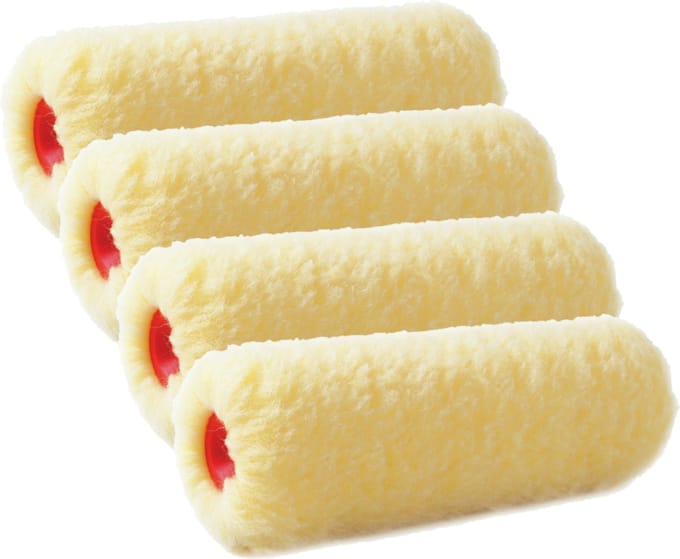 Set van 4x stuks muur vacht verfrollers polyester eenmalig gebruik 9,6 x 25 cm - Verfspullen - Schildersbenodigheden