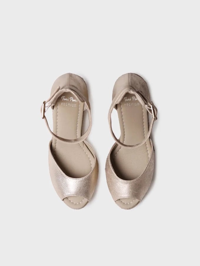 Dames espadrille van leer met hoge hak en sleehak | OTILE