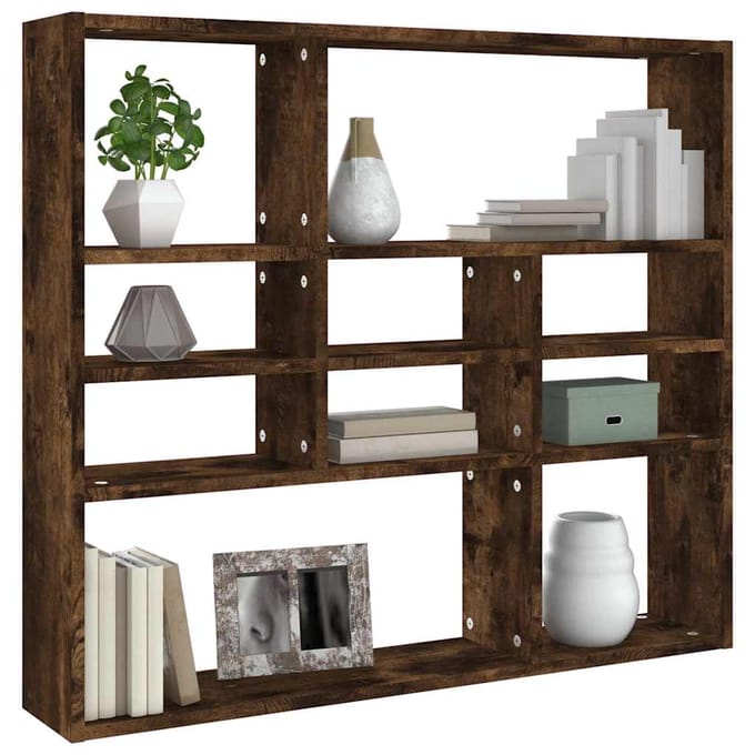 vidaXL - Wandschap - 90x16x78 - cm - bewerkt - hout - gerookt - eikenkleurig