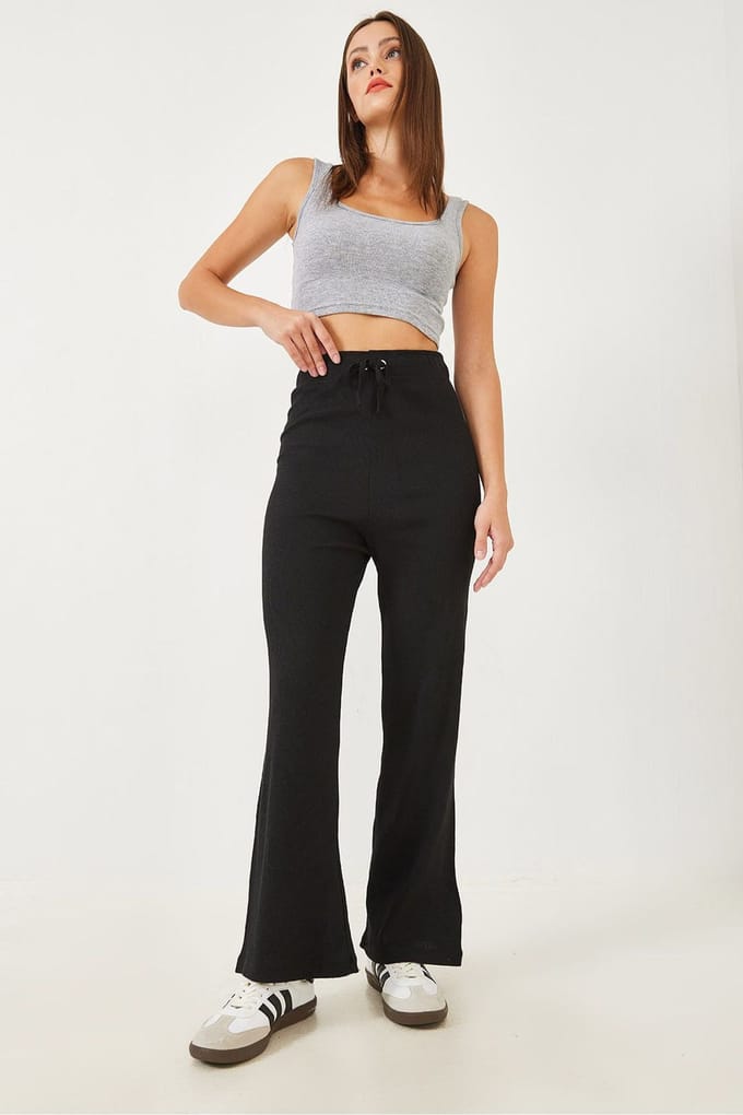 Getextureerde Wijde Pantalon met Strik