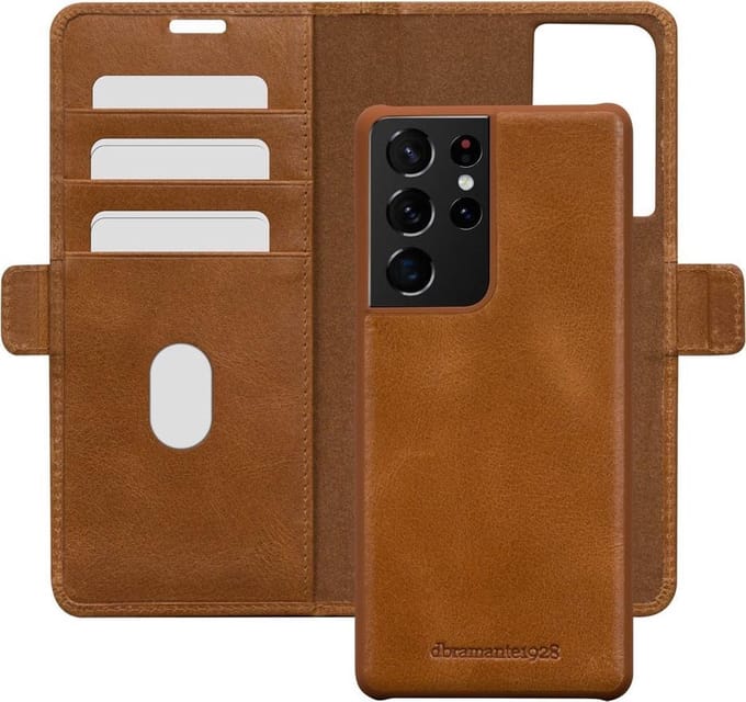 Samsung Galaxy S21 Ultra Bookcase hoesje - dbramante1928 - Effen Cognac - Leer
