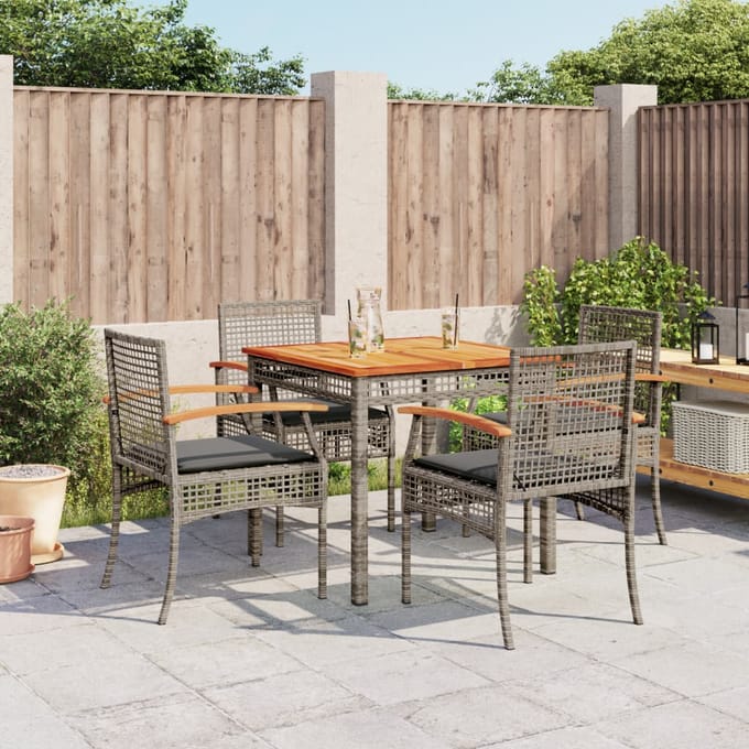 vidaXL - 5-delige - Tuinset - met - kussens - poly - rattan - grijs