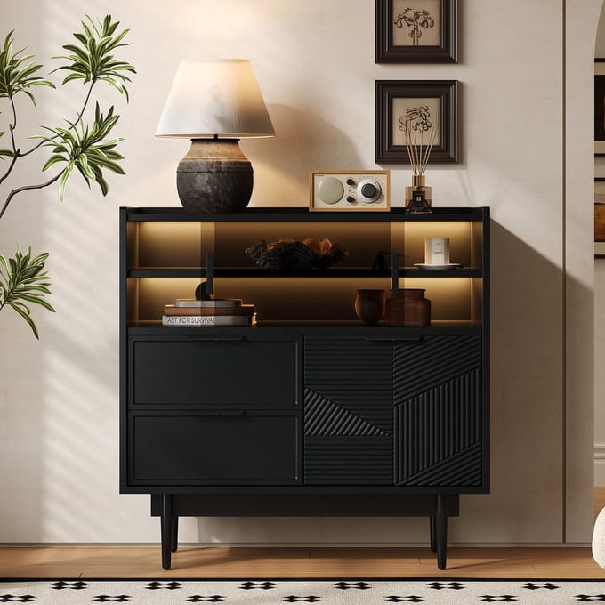 Ablageschrank - 80 cm - Badezimmerschrank - Glastür - Lichtleiste - MDF - Wit