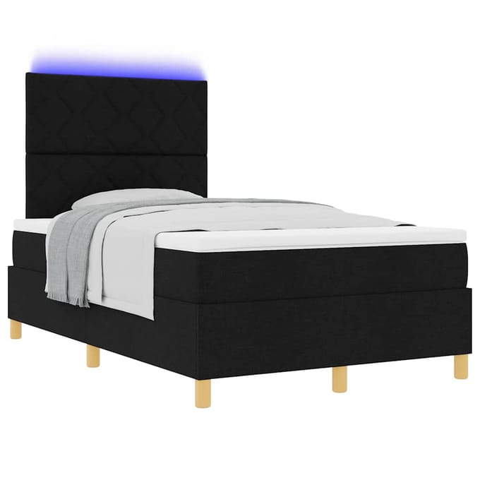 vidaXL - LED - Box - Spring - Bed - met - hoofdeinde - Zwart - 120 - x - 190 - cm - Stof