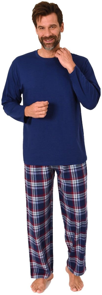 Lange herenpyjama, pyjama met flanellen broek in geruite look