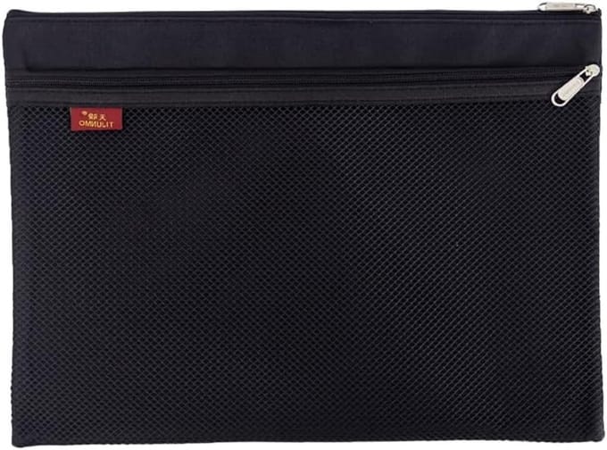 Waterdichte A4 Documententas met Dubbele Rits - Nylon Mesh Envelop voor School, Kantoor en Reizen, Zwart