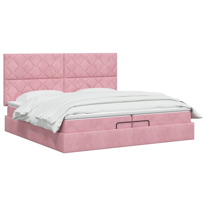 vidaXL - Ottoman - bed - met - matras - met - hoofdeinde - Roze - 200 - x - 200 - cm - Fluweel