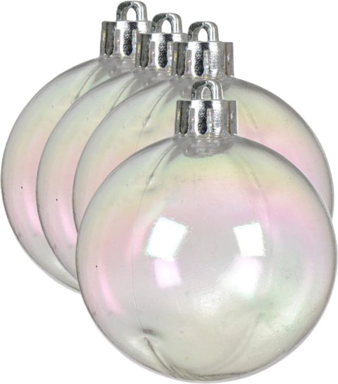 Decoris kerstballen - 4x stuks - 10 cm - transparant parelmoer -kunststof -kerstversiering