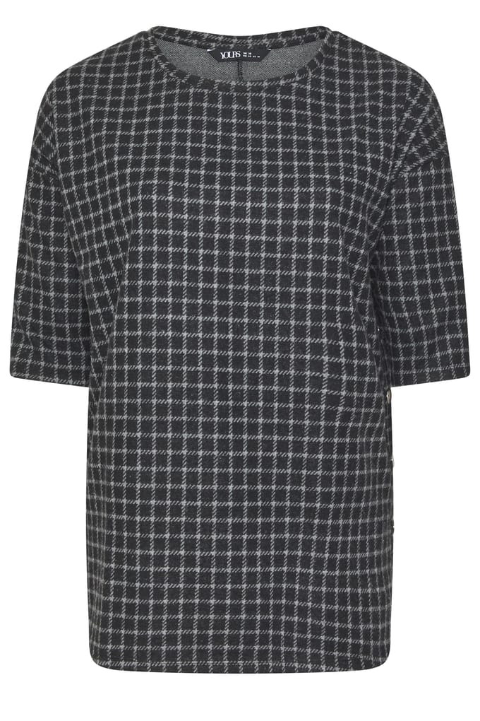 Yours Geruite Top Met Knoopjes Opzij In Zwart Size 50-52