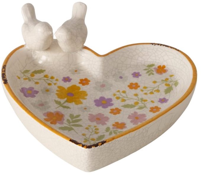 Boltze - Vogelbad - Vogelvoederplek - Keramiek - Hart - Bloemen - 19x20x8cm