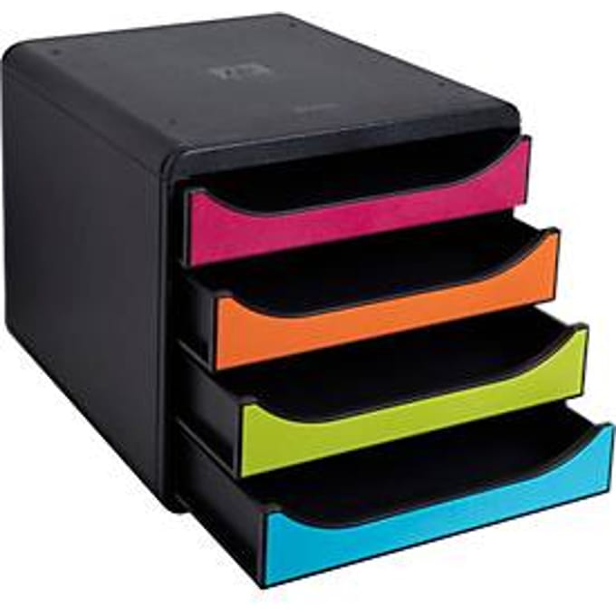 Exacompta Big Box Plus Iderama regenboog, 4 open laden A4/A4+/24x32 cm, geruisloos met stop, stapelbaar