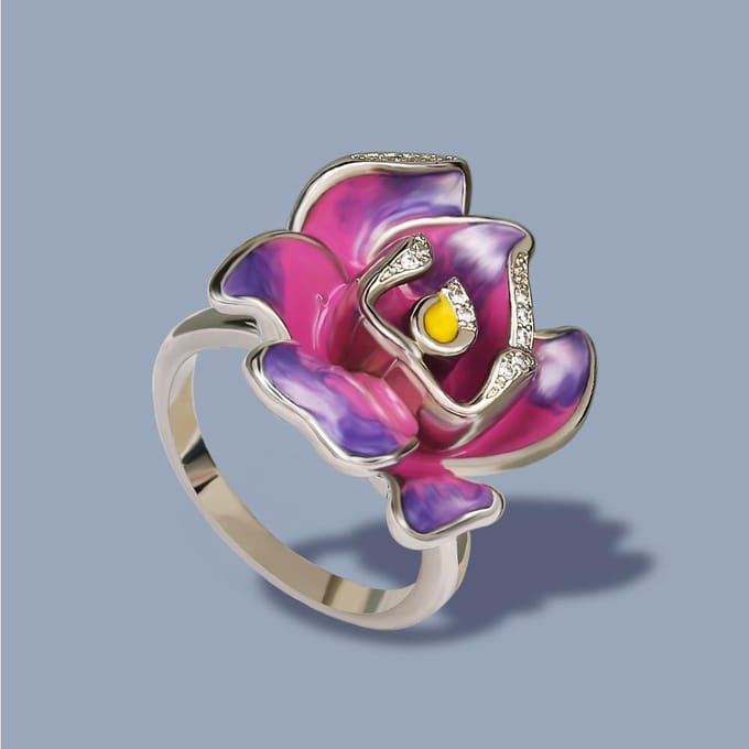 Eendelig Bloem Enkel Zirkoon Rode Bloem Emaille Prinsessenring No. 10 pink