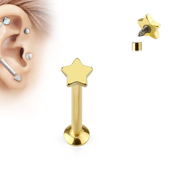Labret Piercing ster 1.2x8 - goud - LMPiercings