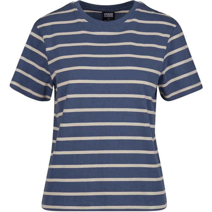 Urban Classics - Striped Boxy Dames T-shirt - 5XL - Wit/Blauw