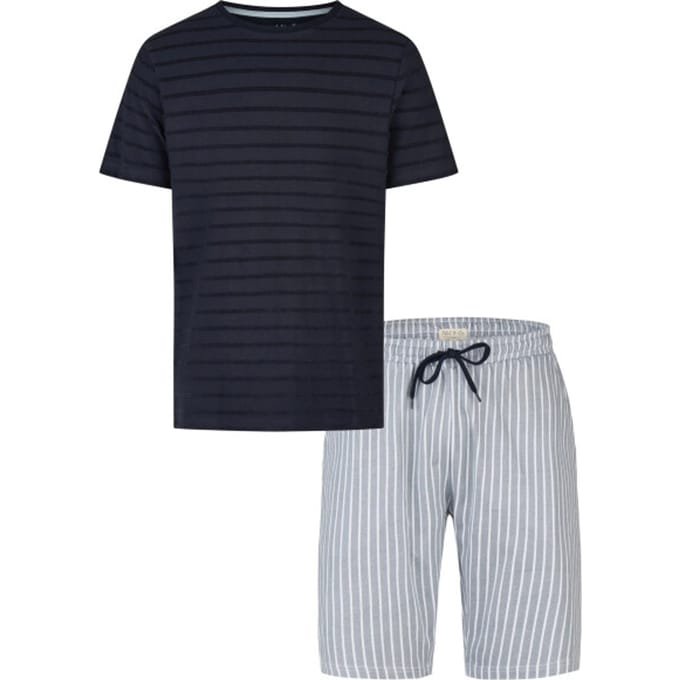 Phil & Co Heren Shortama Korte Pyjama Set Donkerblauw/Grijs Gestreept - Maat M